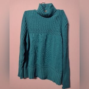 Aqua blue Coldwater Creek size 12 14 large sweater cable knit 100% cotton Canada